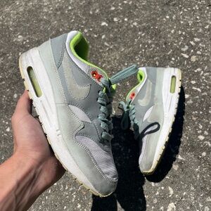 Nike Air Max 1 Gray Pumice and Green Sneakers